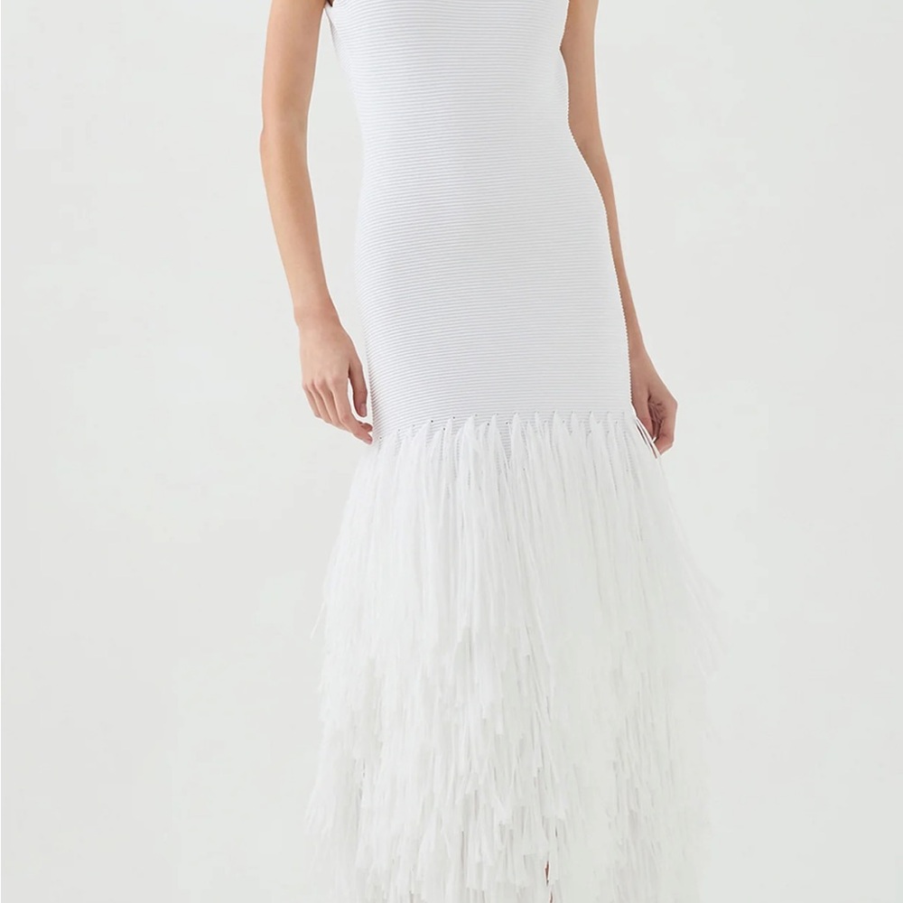 Aje White Midi Dress with Fringe Detail